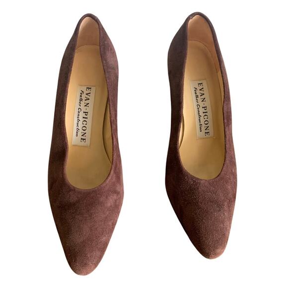 Vintage Evan Picone Suede Chocolate Brown Pumps Size 6.5 M Classic Career - Picture 4 of 9